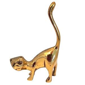 Vintage Elegant Collectors Desktop Tabletop Brass Cat Figurine 2.75" W x 3.25" T